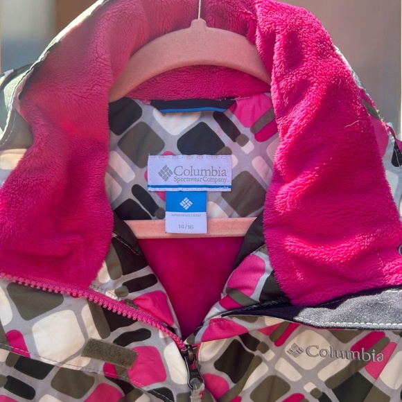 Girls Columbia Hooded Winter Coat - Size 14/16 - Pink/Gray/Olive - Picture 2 of 12